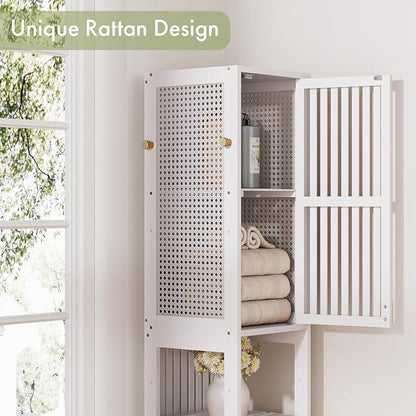 Amazer White Bathroom Storage Cabinet 70'', Bamboo Slim Storage Cabinet - Image 6