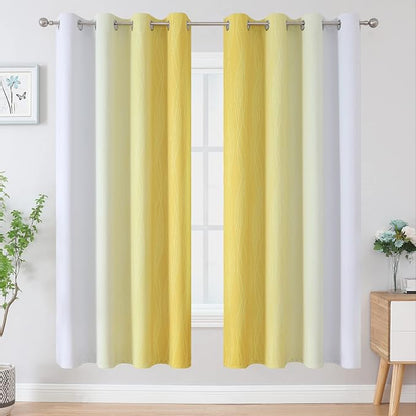 Yellow and Greyish White Ombre Blackout Curtains - Image 2