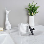Glass Cotton Jar Holder Matte Black Lid, Elegant Bathroom Storage Canister for Qtips, Cotton Balls, Floss, Makeup Organizer, Vanity Bathroom Organization