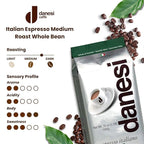 Danesi Caffe Italian Whole Coffee Beans - Espresso Coffee Beans and Medium Roast Whole Bean - Perfect for Espresso Machines, French Press, and Home Brewing - Emerald (2.2 lb)