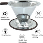 Waziaqoc Pour Over Coffee Dripper, Reusable Paperless Coffee Filter for 2-3 Cups, Stainless Steel Drip Cone Brew Coffee Strainer,Upgraded Double Micro Mesh Filter with Cup Stand