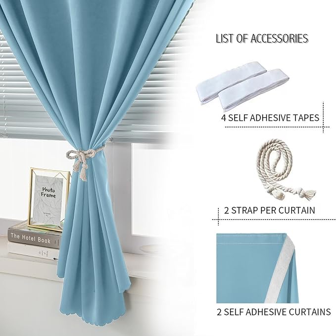Self Adhesive Curtains, Portable Blackout Curtains Fabric Curtains - Image 2