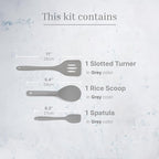 Silicone Utensils 3-Piece Set – Rubber Spatula, Slotted Turner, and Rice Paddle – Complete Heat-Resistant Set for Non-Stick Cookware – Kitchen Tools and Accessories for Cooking & Baking – Grey