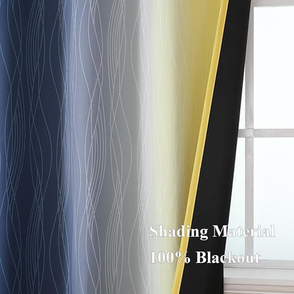 Navy Blue and Yellow Ombre Blackout Curtains - Image 5