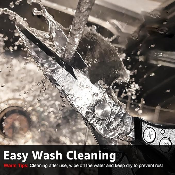 ONEBOM Kitchen Scissors 2 Pack, Heavy Duty All Purpose Shears for Cutting Meat, Fish, Poultry, Dishwasher Safe, Stainless Steel with Blade Kitchen Salad Scissors (Black)