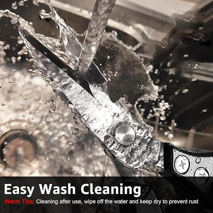 ONEBOM Kitchen Scissors 2 Pack, Heavy Duty All Purpose Shears for Cutting Meat, Fish, Poultry, Dishwasher Safe, Stainless Steel with Blade Kitchen Salad Scissors (Black)