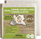 Olicity Cheese Cloths, 2PCS, Double-Layer, 20x20Inch, Reusable Grade 90 Cheese Cloth Bag for Straining, Hemmed Unbleached Cotton Precut Fine Mesh Muslin Cheesecloth for Juicing, Butter, Canning