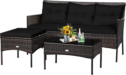 Tangkula 3 Pieces Patio Conversation Set, All Weather Outdoor PE Rattan Wicker by TANGKULA