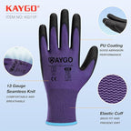 KAYGO Safety Work Gloves PU Coated,12 Pairs KG11PB Seamless Knit Glove for Men and Women, with Smooth Grip on Palm and Fingers, Ideal for General Duty Work (XL, Purple)