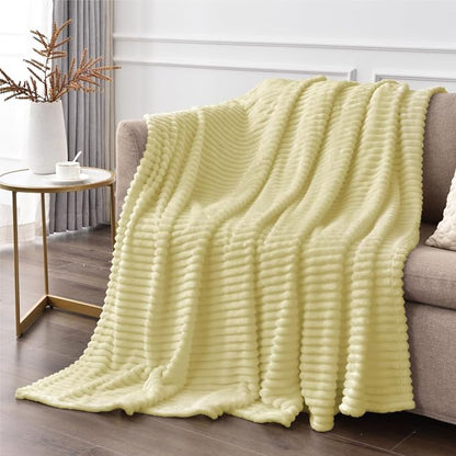 BEDELITE Ribbed Transparent Yellow Fleece Twin Blanket - Image 4