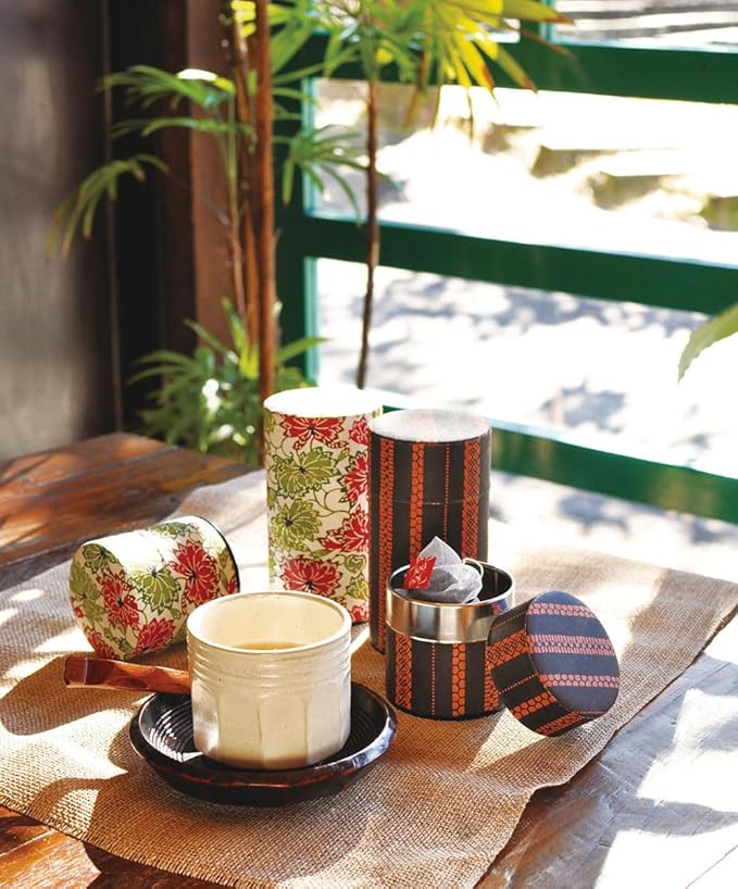 Japanese Pokkan Coffee Spice Tea Tin Canister Washi Paper Storage with Lid 7.05 oz Capacity (Modern Seigaiha)