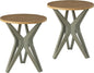 Pedestal Farmhouse End Table Set of 2, Distressed Top by LONYKE
