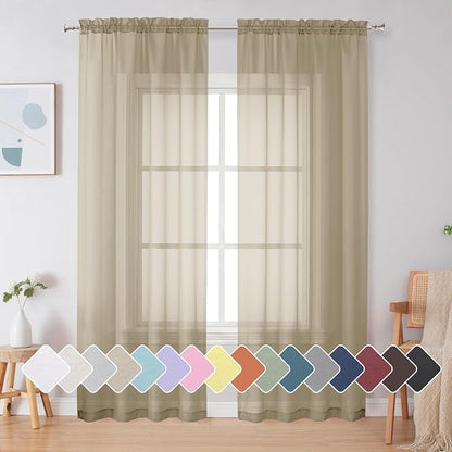 Simplebrand Taupe Sheer Curtains 72 Inches Long 2 Panels, Light Filtering Rod by Simplebrand