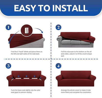 Stretch Oversized Couch Covers for Sofa Slipcover, Dark Red | 1-Piece Washable - Image 6