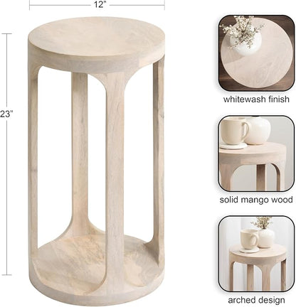 Kate and Laurel Dahl Wooden Round Drink Table; 12 x 23; Whitewash; Transitional - Image 3