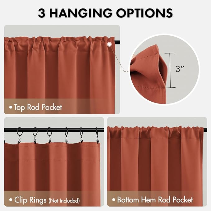MIULEE Set of 4 Burnt Orange 45 Inch Short Blackout Kitchen Window Curtains | - Image 6