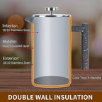 French Press Coffee Maker 34oz with Double-Insulated Stainless Steel Large Metal Coffee Press with 3 Layer Filtration System for Ultimate Coffee Tea Brewing in Travel Camping or Home