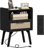 Lerliuo Rattan Nightstand with Charging Station, Cane Accent Side End Table by Lerliuo