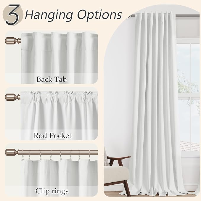 White 100% Blackout Linen Curtains 52 Inch Wide by 104 Inch - Image 6