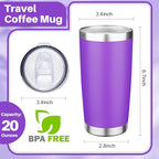 20oz Tumbler with Lid Double Wall Vacuum Insulated Travel Coffee Mug Stainless Steel Thermal Cup Powder Coated Sturdy Coffee Tumbler Bulk for Hot and Cold Beverages (Multicolor-1,6)