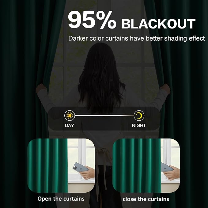 Dark Green Blackout Curtains 72 Inches Long, Pinch Pleated Drapes - Image 3