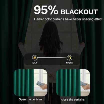 Dark Hunter Green Blackout Curtains 63 Inches Long, Christmas Home Decoration - Image 3
