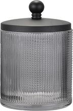 Glass Jar with Metal Lid for Bathroom Organization, Clear Apothecary Jar for Cotton Balls, Q Tips, and Small Accessories, Stylish Bathroom Storage Container Grey, Black