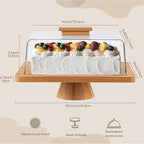 HBlife Cake Stand with Lid (16.5"), Multifunctional Cake Stand with Acrylic Dome, Rectangular Bamboo 2-in-1 Cake Plate Display Stand with Cover for Baking Gifts, Birthday Kitchen Parties, Weddings