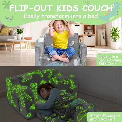 2-in-1 Soft Plush Toddler Couch & Chair – Fold Out Convertible Sofa to Lounger - Image 6