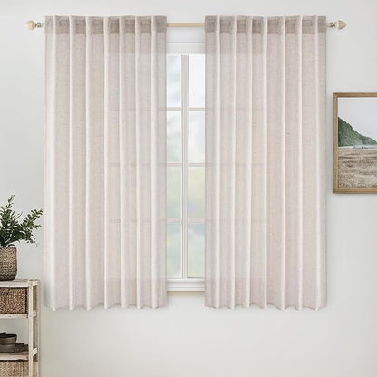 MIULEE White Short Linen Curtains 52x45 Inch Length 2 Panels by MIULEE