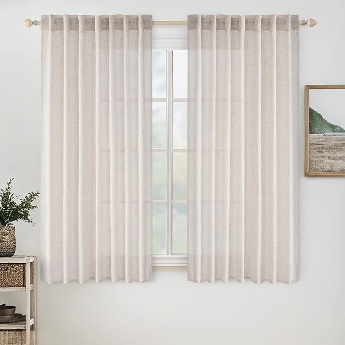 MIULEE White Linen Curtains 52x63 Inch Long 2 Panel by MIULEE