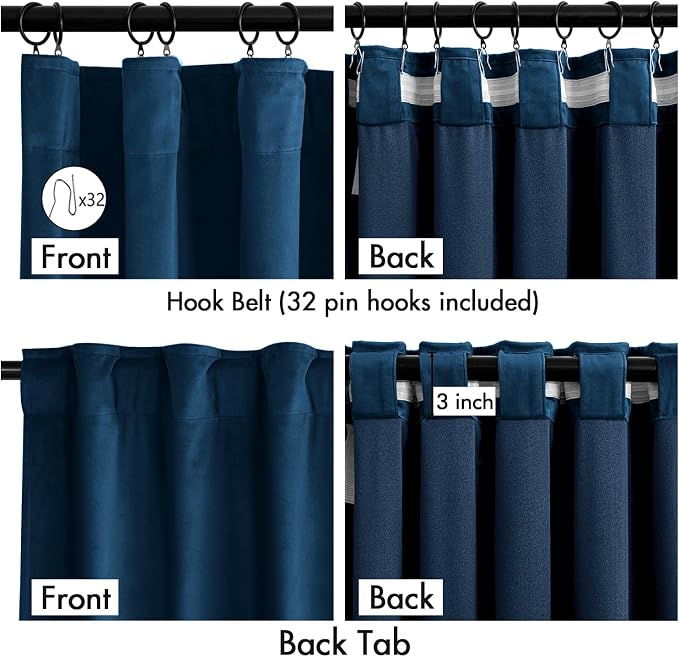 MIULEE Velvet Curtains 50W x 84L 2 Panels Navy Blue Blackout Curtains | Luxury - Image 3