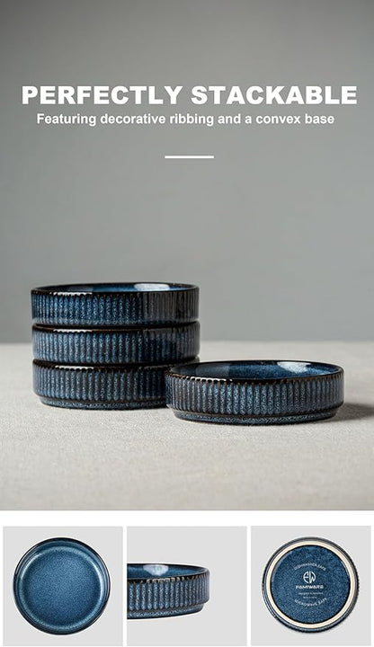 famiware Star Soy Sauce Dish Ceramic Dipping Bowls Set of 6, 4 oz Individual Dip Sauce Cups/Bowls/Dishes/Plates, Small Serving Bowl for Side Dishes, Ice Cream, Condiments, Sushi - Nebulas Blue