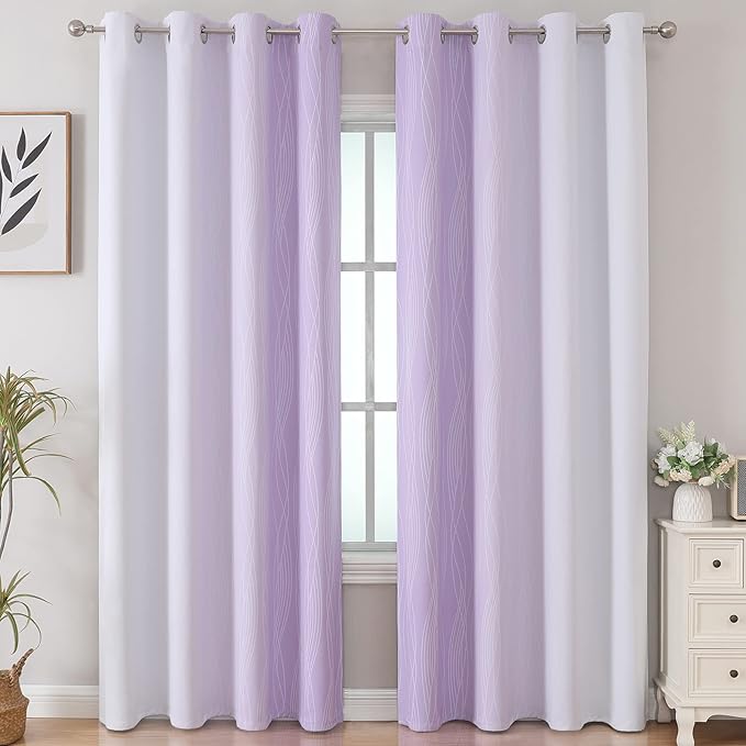 Lilac and Greyish White Ombre Blackout Curtains Living Room 96 Inches Long | - Image 2