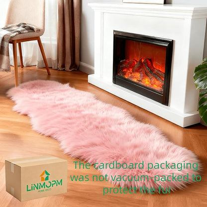 linmopm Faux Fur Sheepskin Rug, 2x6 ft Runner | Shag Fluffy Fuzzy, High-Density - Image 2