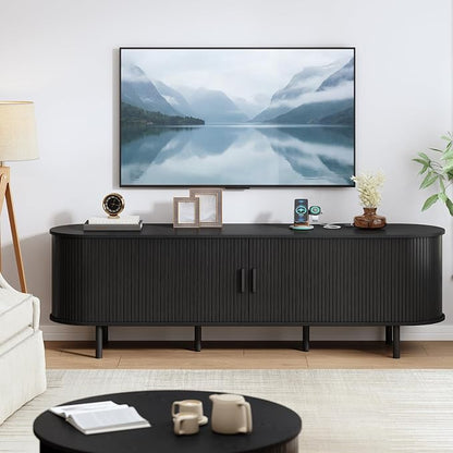 70.8" TV Stand with Power Outlet, Mid-Century Modern Television Stand, Fluted - Image 7