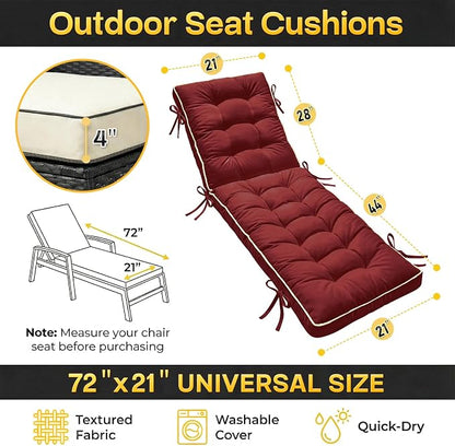 72x21 Inch Folding Chaise Lounge Cushion Quick Dry - Image 5