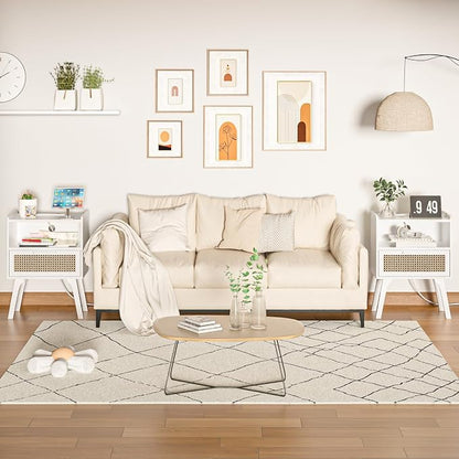 Lerliuo Rattan Nightstand with Charging Station, Cane Accent Side End Table - Image 7