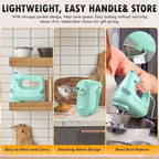 Electric Hand Mixer with Stainless Steel Whisk, Dough Hook Attachment and Storage Bag, Handheld Mixer for Baking Cakes, Eggs, Cream Food Mixers. Turbo Boost /5 Speed Kitchen Blender GREEN