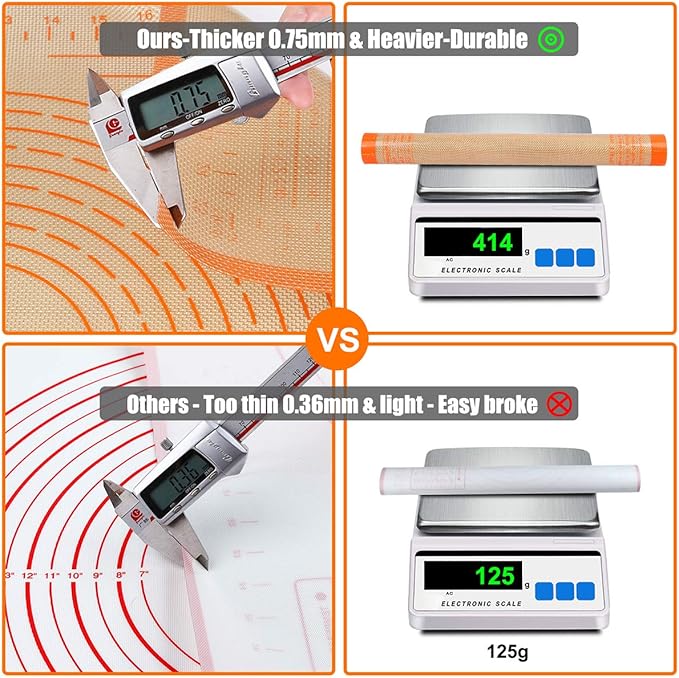 Silicone Pastry Mat 36X24 Inches Baking Mat with Measurement, Perfect for Dough, Pastry, Cookies, Pie Crust, Fondant, Bread, Sourdough, Pasta, Pizza, Kitchen Counter Mat