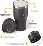 RTIC 20oz Essential Tumbler with Lid, Insulated, Stainless Steel, Metal, Double Wall Vacuum-Insulation, Ceramic Lined, Travel Cup for Iced Coffee, Tea, Hot and Cold Drink, Graphite