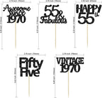 Gyufise 30 Pack Black Glitter Vintage 1970 Cupcake Toppers Glitter 55 Fabulous Happy 55 Cheers to 55 Years Birthday Cupcake Picks 55th Birthday Anniversary Cake Decorations Supplies
