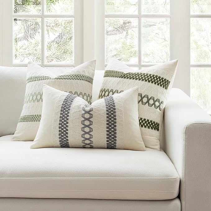 MIULEE Set of 2 Moss Green Boho Decorative Pillow Covers 20x20 Inch | Farmhouse - Image 3