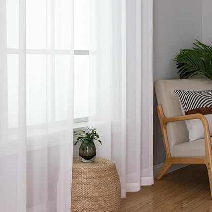 White Sheer Curtains 50 Inch Length 2 Pcs, Light Filtering Voile Bathroom - Image 7