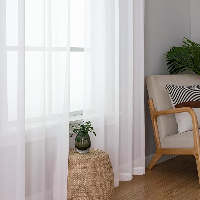 White Sheer Curtains 78 Inches Long 2 Panels Set, Soft Voile Light Filtering - Image 2