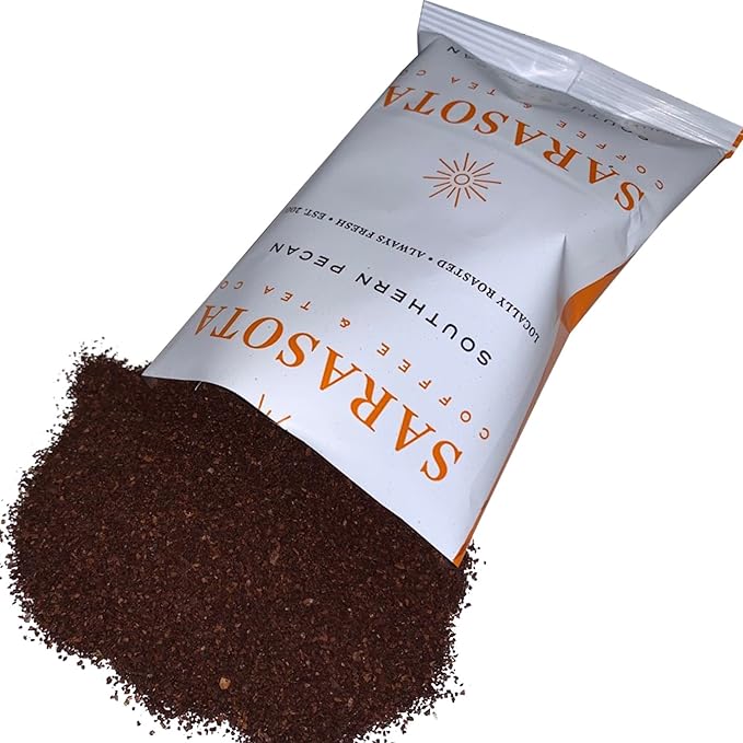 Sarasota Coffee Ground Packets | Gourmet Flavored Medium Roast Bulk Coffee Packs | Southern Texas Butter Pecan | Low Acid Mold Free Individual Pouches for 12 Cup Coffee Maker | 2 Ounce Bags, 36 Count