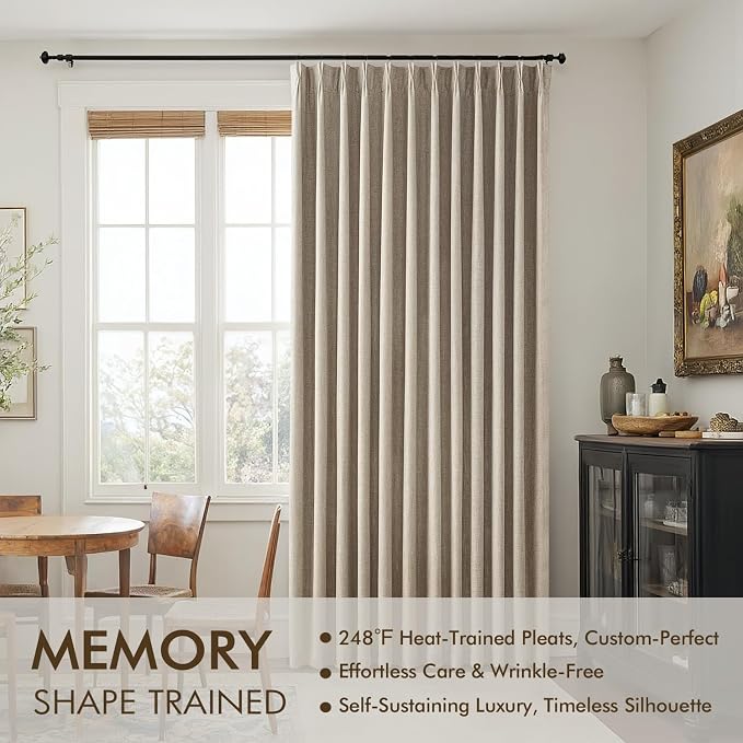 MIULEE Sand Pinch Pleated 100% Blackout Linen Curtains 40x96 Inches | Room - Image 3