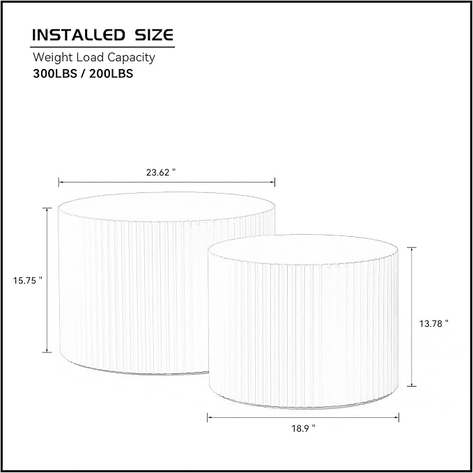 White Round Coffee Table Nesting Coffee Table Set of 2 Contemporary Circle - Image 2