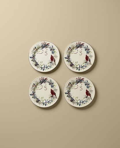 Lenox 897093 Winter Greetings Dinnerware Salad Plates, Set of 4, Red & Green, Christmas, Holiday Hosting
