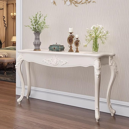 Victorian Style White Console Table, Vintage Entryway Foyer Narrow Sofa Table by Unknown